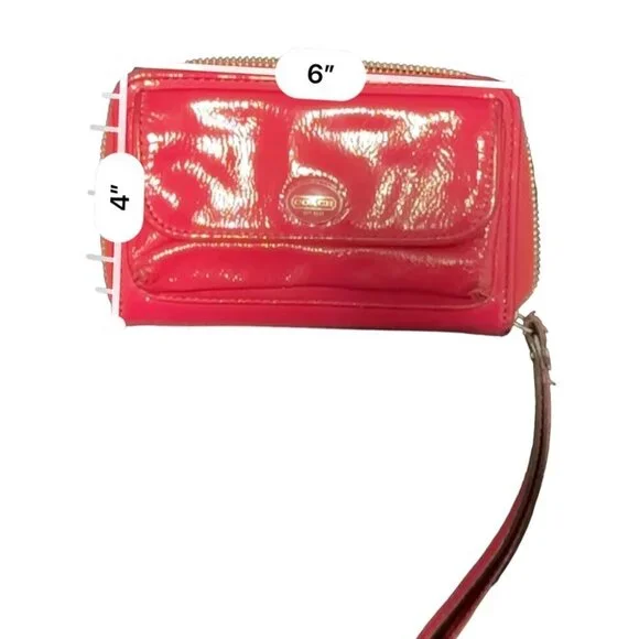 Authentic Coach Fuschia Pink Zippy Patent Leather Wallet Wristlet Cardholder - Picture 7 of 8